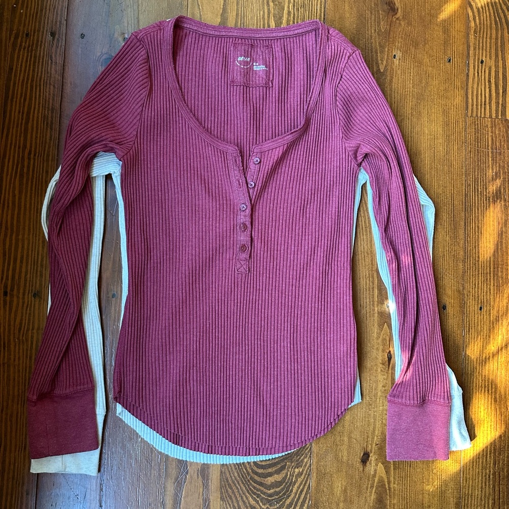 💥Deal💥 Ribbed Long Sleeve Henley Tops - Picture 3 of 10
